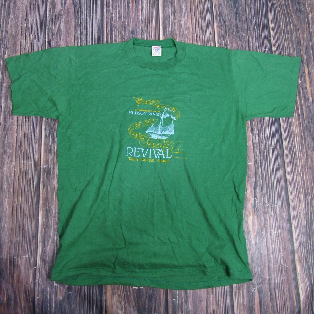 Vintage Clearwater Hudson River Revival Shirt Mens XL Green 1987 Staff 80s